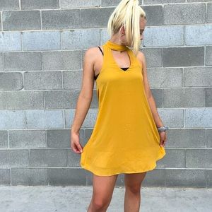 Lulus Mustard Yellow Neck Cutout Mini Dress